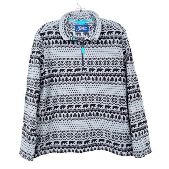 chubbies Other - Chubbies Gray Fleece Bear Print Quarter Zip Sweater Sz L